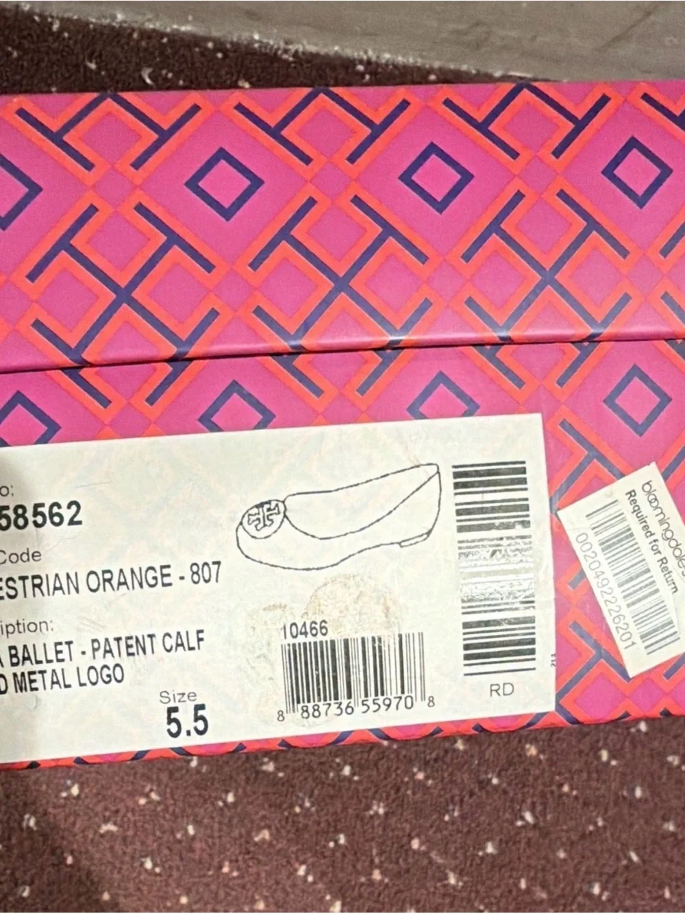 Tory Burch Orange Patent Logo Ballet Flats